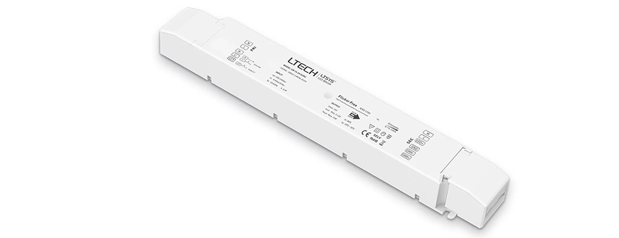 DMX524/RDM/Push DIM/CCT, 0-100% Dim, CV 75W, 24Vdc 3.12A, 200-240Vac, IP20, 5yrs Warranty.